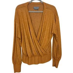 By Anthropologie Orange Faux Wrap Long Sleeve Top Womens Size Large L